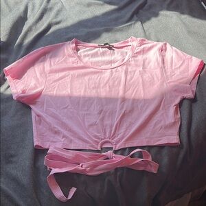 Dolls Kill Club Exx Pink Crop Wrap Waist Top XL